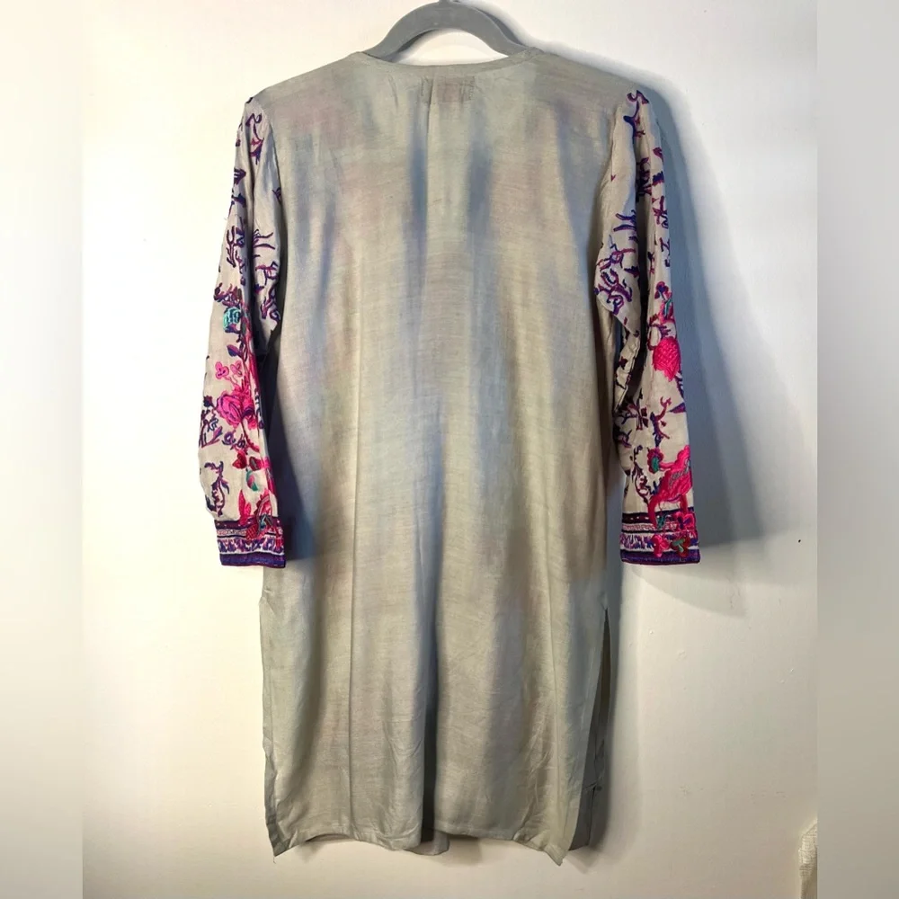 Sana Safinaz Embroidered Tunic Floral Gray Pink 3/4 Sleeves SZ S EUC - Picture 5 of 7